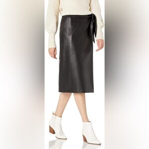 Black Faux Leather Wrap Skirt